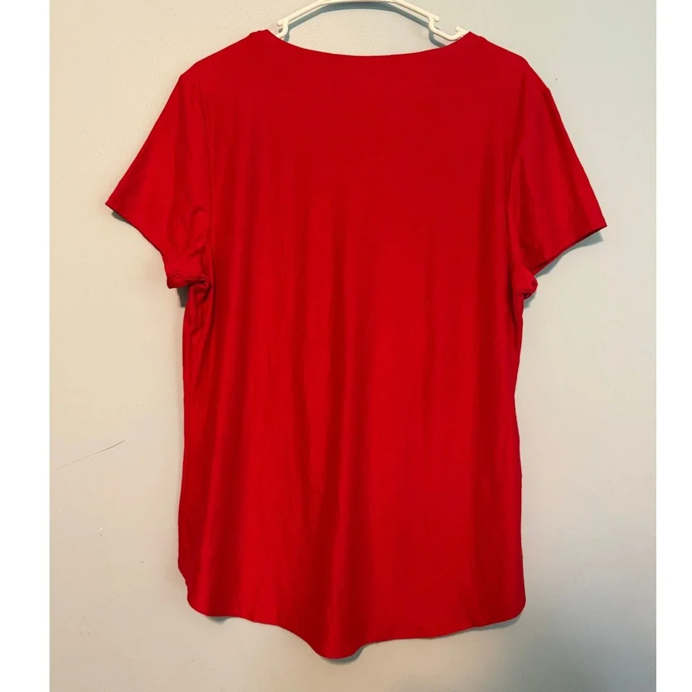 No Boundaries Women's XXL Red V-Neck Short Sleeve Curved Hem Stretch Tee 1809